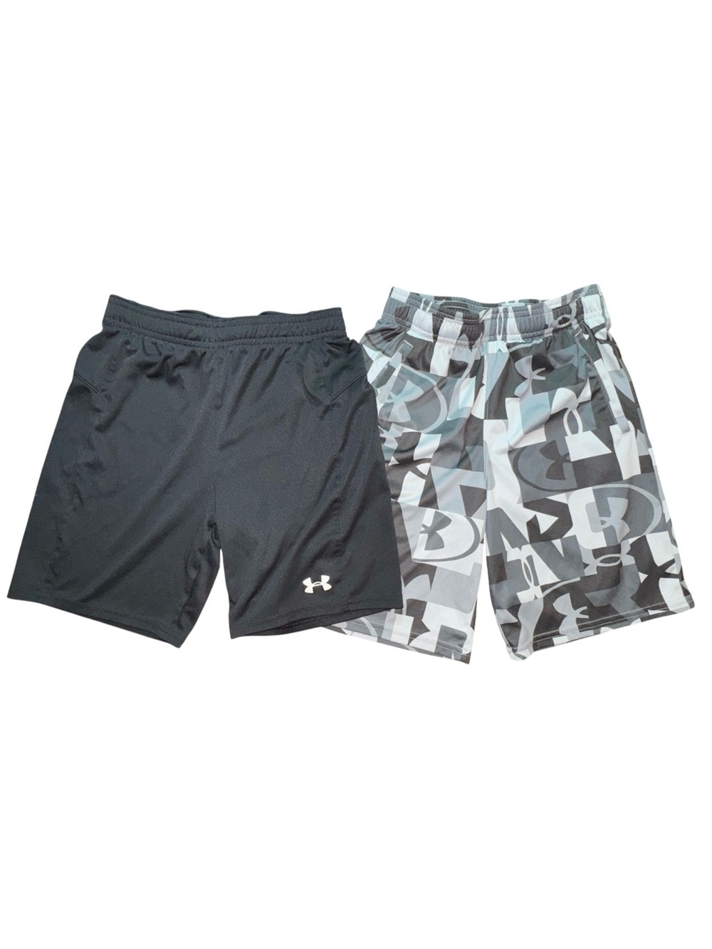 Under Armour Boys Youth Medium Black & Gray Performance Shorts - 2-Pack EUC
